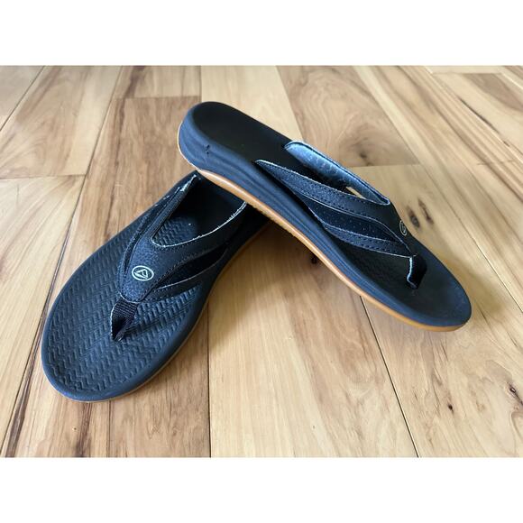 REEF Men's Black  L-16 SAV Flip Flops Sandals Size 9 Faux Vegan Leather Strap - Picture 8 of 8